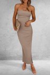 Khaki Strapless Summer Bodycon Maxi Dress for All