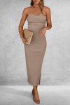 Khaki Strapless Summer Bodycon Maxi Dress for All