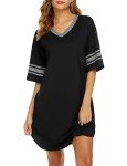 Ekouaer Women's Cotton V-Neck Color Block Nightgown