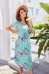 Ekouaer Soft Blue Flower Long Nightgown for Women