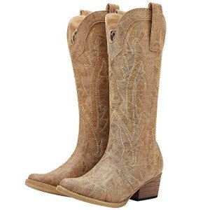 HISEA Women's Embroidered Cowboy Boots - Pointy Toe