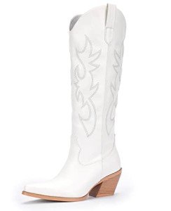 Women's White Cowboy Boots - Wide Calf & Retro Style