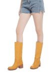 Yellow Chunky Block Heel Mid Calf Boots for Women