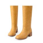 Yellow Chunky Block Heel Mid Calf Boots for Women