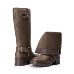 Brown Knee High Chunky Heel Motorcycle Boots