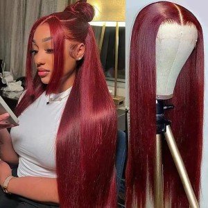 Burgundy HD Lace Frontal Straight Human Hair Wig