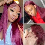 Burgundy HD Lace Frontal Straight Human Hair Wig
