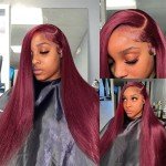 Burgundy HD Lace Frontal Straight Human Hair Wig