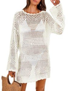 ANRABESS Women's Crochet Swim Cover-Up Dress