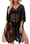 Lace V-Neck Black Swimwear Cover-Up Dress