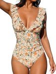 CUPSHE Women's Floral Print Deep V One-Piece Swimsuit