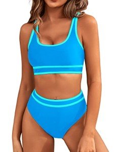 Color Block High Waisted Bikini Set for Women