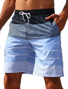 ELETOP Men's Quick Dry Swim Trunks - Blue Stripe