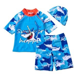 Shark Pattern Boys' Swimwear Set with Hat