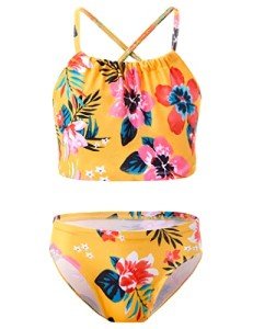 Girls' Yellow Floral Print Tankini Swimsuit 2T-3T