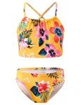 Girls' Yellow Floral Print Tankini Swimsuit 2T-3T