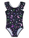 Girls Black Star Ruffled One-Piece Swimsuit