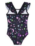Girls Black Star Ruffled One-Piece Swimsuit