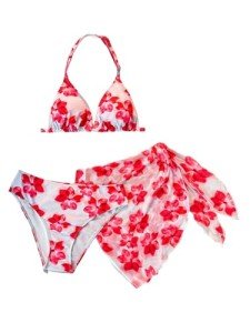 Floral 3-Piece Bikini Set with Cover Up for Girls