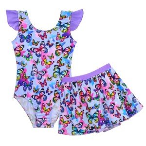 Purple Butterfly Ruffled One-Piece Swimsuit for Girls