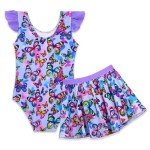 Purple Butterfly Ruffled One-Piece Swimsuit for Girls