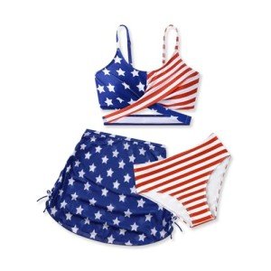 USA Flag 3-Piece Girls Swimsuit Set