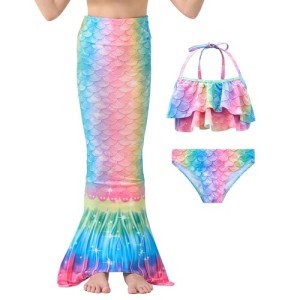 3-Piece Girls Swimsuit Set with Cover-Up Skirt