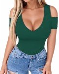HERLOLLYCHIPS Women’s Deep V Neck Cold Shoulder Tee