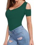 HERLOLLYCHIPS Women’s Deep V Neck Cold Shoulder Tee
