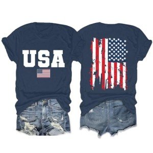 Womens Patriotic American Flag Graphic Tee