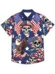 Men's Pirate Print Hawaiian Shirt with American Flag