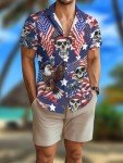 Men's Pirate Print Hawaiian Shirt with American Flag