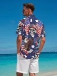 Men's Pirate Print Hawaiian Shirt with American Flag