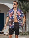 Men's Pirate Print Hawaiian Shirt with American Flag