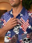 Men's Pirate Print Hawaiian Shirt with American Flag