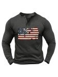 Men's Distressed American Flag Long Sleeve Henley T-Shirt