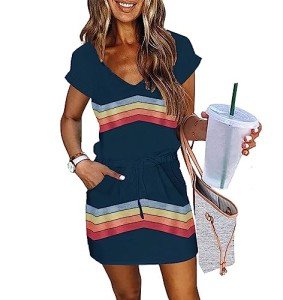 Summer A-Line Dress with Lantern Sleeves and Tie Front