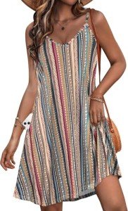 Joellyus Striped Spaghetti Strap Summer Dress With Pockets