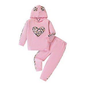 Girls Heart & Leopard Print Hooded Outfit (3-4T)