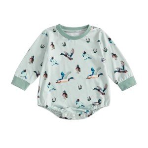 Duck Print Long Sleeve Romper for Newborns