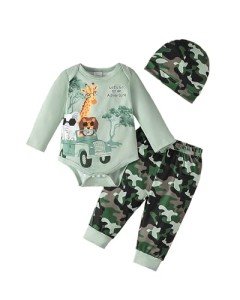 Cute Baby Boy Bear Print Winter Outfit Set