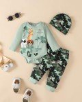 Cute Baby Boy Bear Print Winter Outfit Set