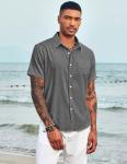 Men's Short Sleeve Black Linen Work Shirt