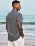 Men's Short Sleeve Black Linen Work Shirt