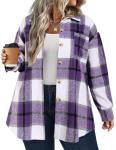 Purple Plaid Plus Size Shacket for Women