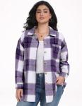 Purple Plaid Plus Size Shacket for Women