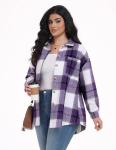 Purple Plaid Plus Size Shacket for Women