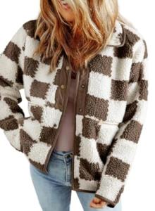 SHEWIN Women's Oversized Plaid Sherpa Jacket