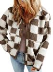 SHEWIN Women's Oversized Plaid Sherpa Jacket