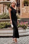 One Shoulder Black Maxi Dress for Weddings